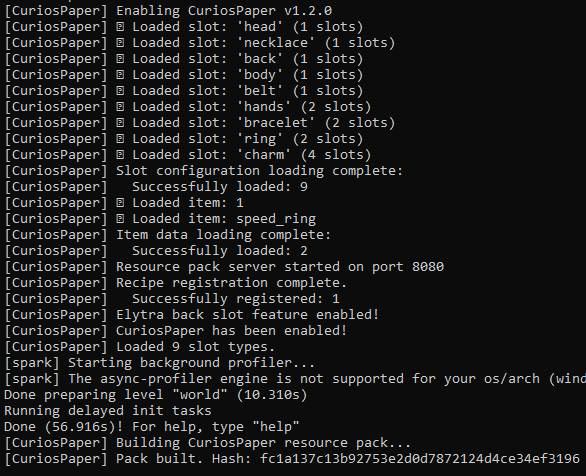 Console output showing successful CuriosPaper startup