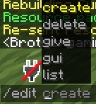 Player using the /edit command to open the accessory GUI