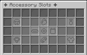 Main accessory menu showing all 9 slot type icons